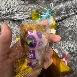 Teal Robot Bear Keychain with Gold Pouch